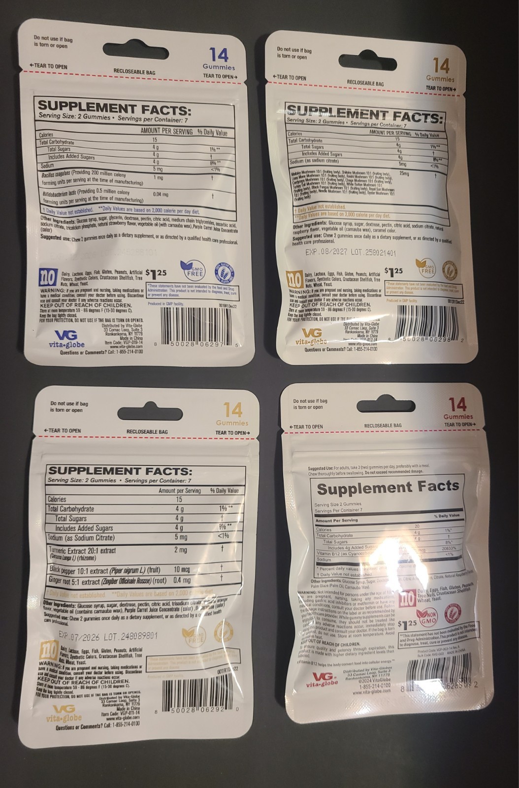 Vita-Globe Super Probiotics, Mushroom, TURMERIC, & B12 Gummy Supplements