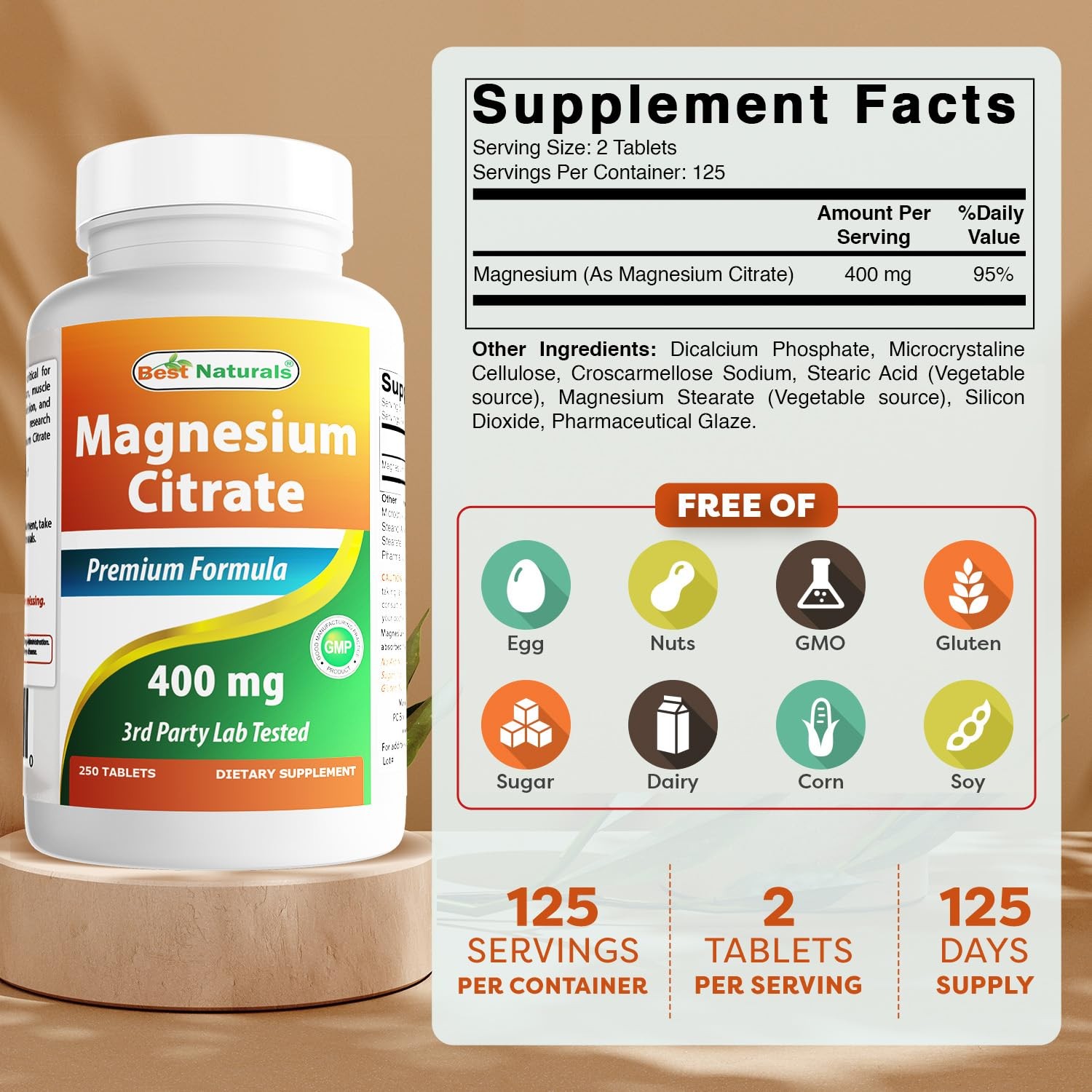 Best Naturals Magnesium Citrate (Citrato de Magnesio) 250 Count (Pack of 1)