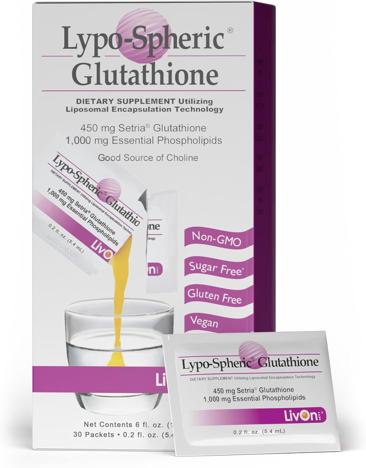 Lypo-Spheric Glutathione – 30 Packets – 450 Mg Glutathione per Packet – Liposome