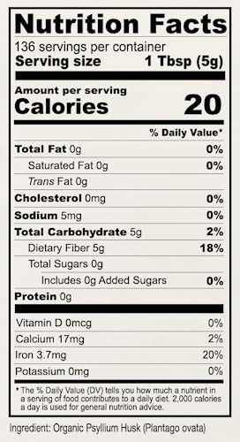 Organic Whole Psyllium Husks 1.5 lb Dietary Fiber Gluten Free Non GMO Keto
