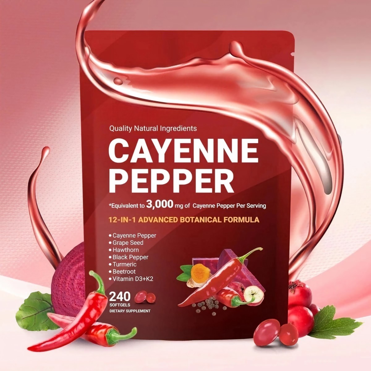 VivoNu Cayenne Pepper Supplement 240 Softgels Metabolism Support