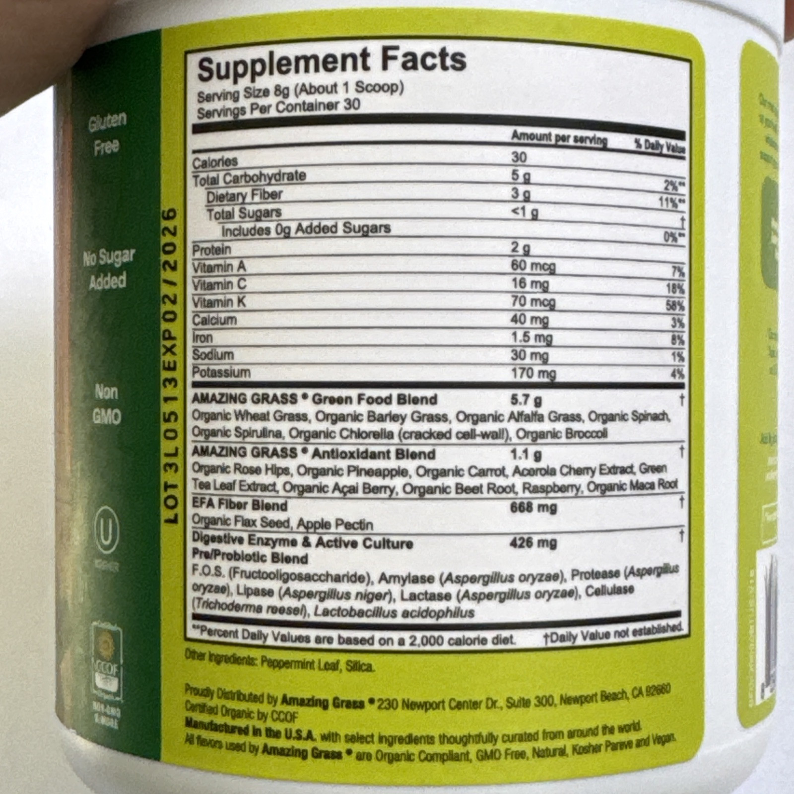 Amazing Grass Greens Blend Superfood the Original 8.5 oz 30 Servings 07/2026