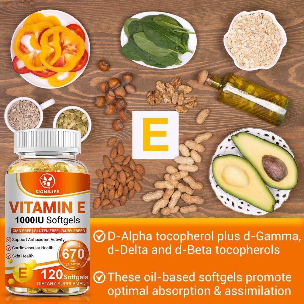 Vitamin E 1000IU Mixed Tocopherols Natural Antioxidant for Skin & Immune Support