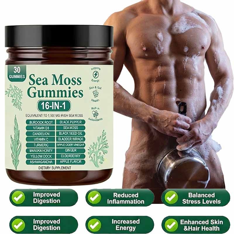 16 in 1 Organic Sea Moss Gummy Irishmoss Extract 6000Mg Green Apple Flavor