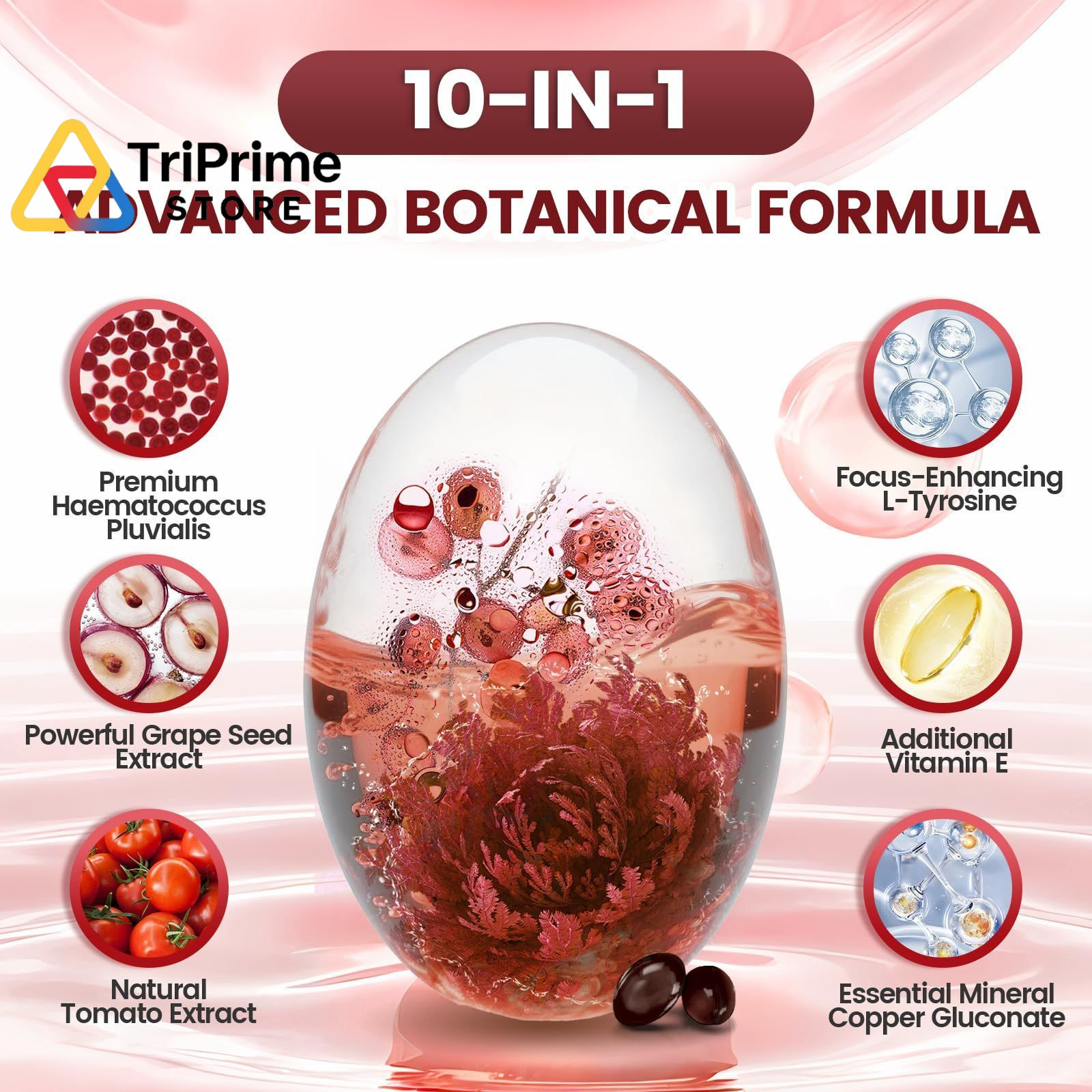 10 in 1 Astaxanthin 1 Count (Pack of 1), 24mg | 1 Bag | 240 Softgels