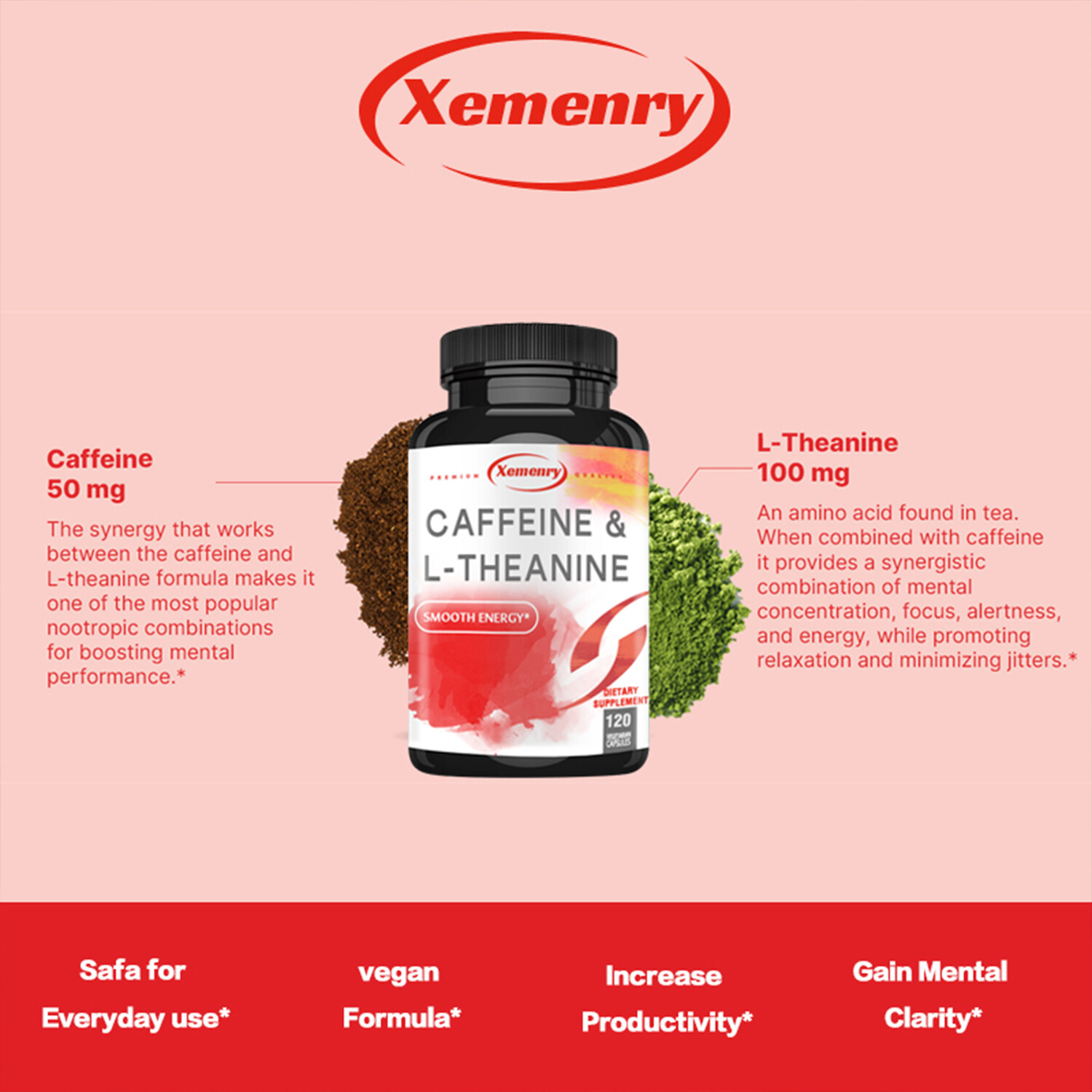 Caffeine & L-Theanine 150mg – Brain Booster Supplement, Energy Support, Relax