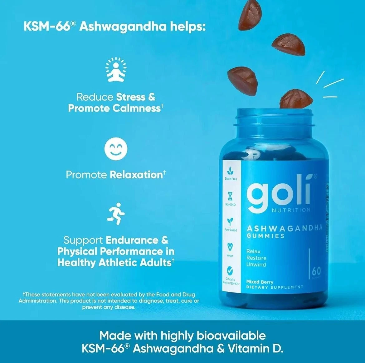 Goli Nutrition Ashwagandha Mixed Berry Gummies – 60 Count