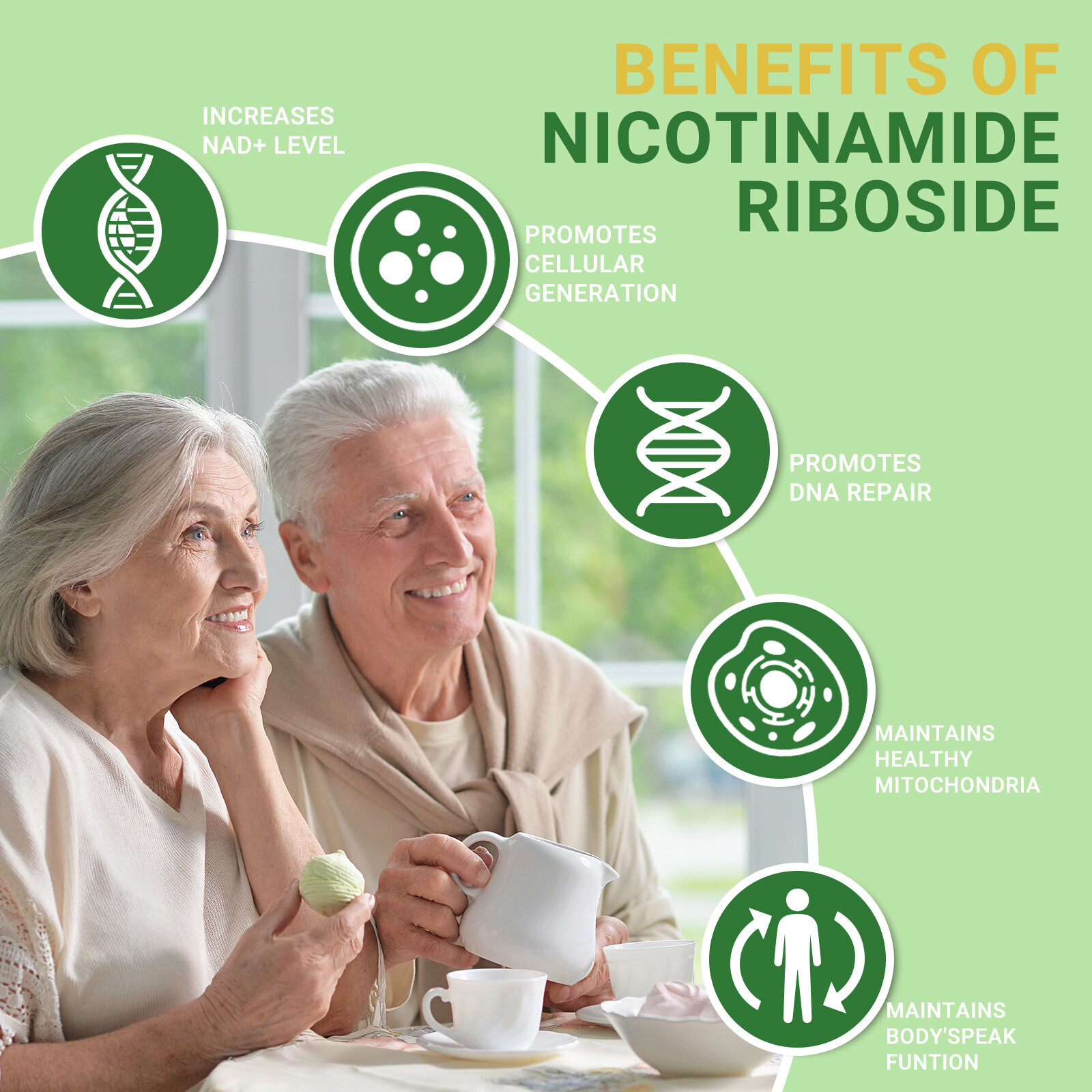 Nicotinamide Riboside – Resveratrol,Boosts NAD+, Anti-Aging Support,Focus Booste