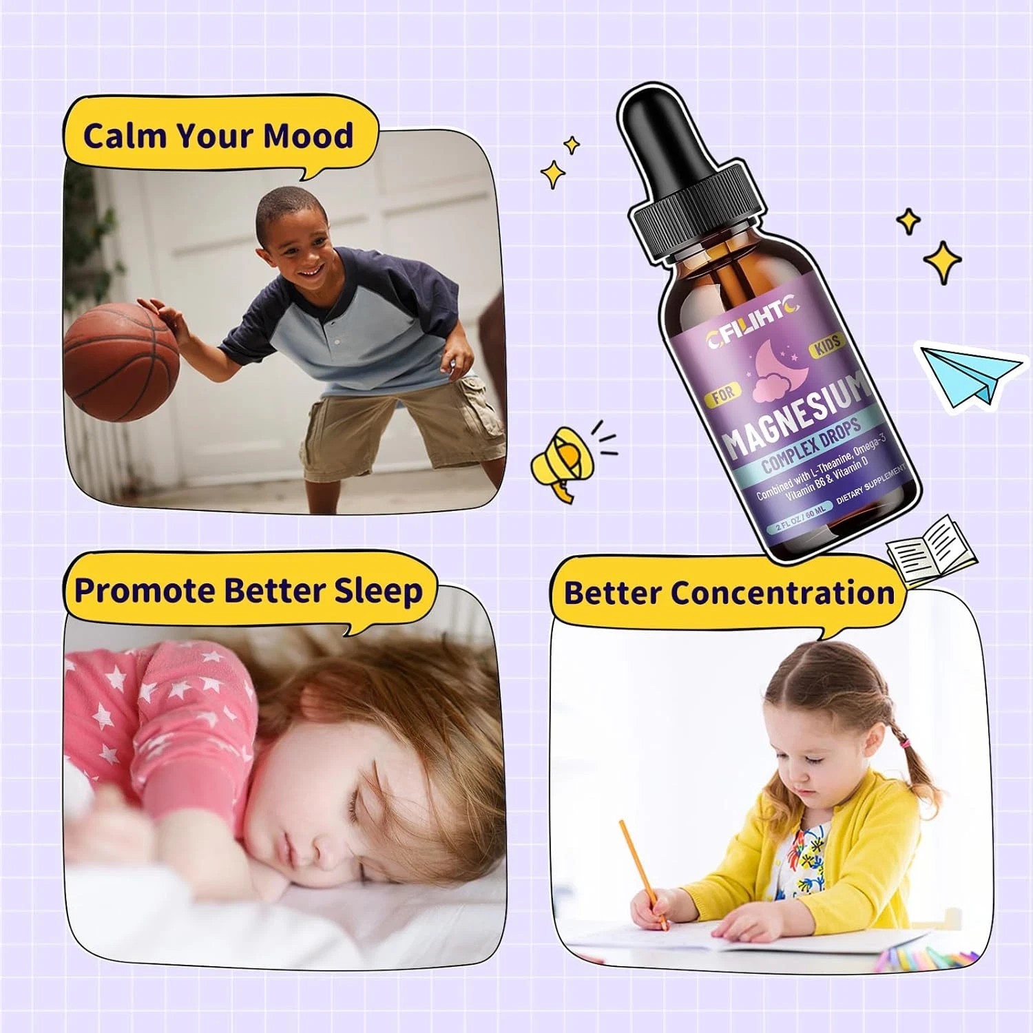 Kids Magnesium Liquid Drops Magnesium Glycinate Liquid for Kids Sleep Supplement