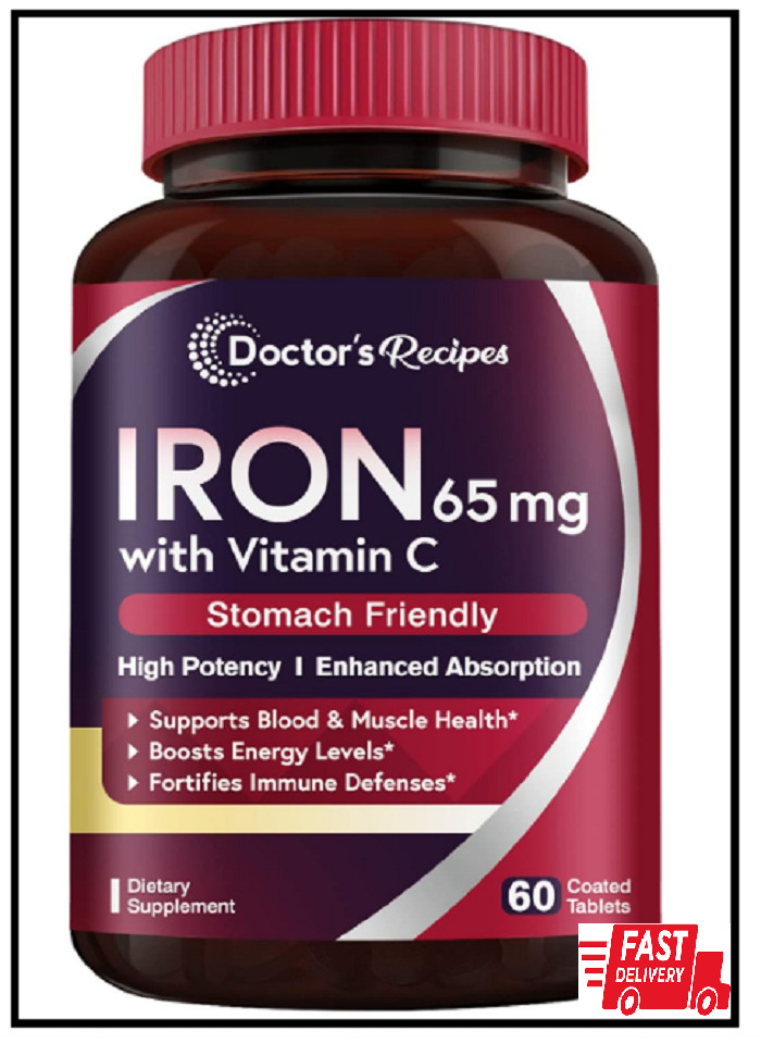 Iron Supplement 65 Mg with Vitamin C – Maximized Absorption & Stomach Friendly..