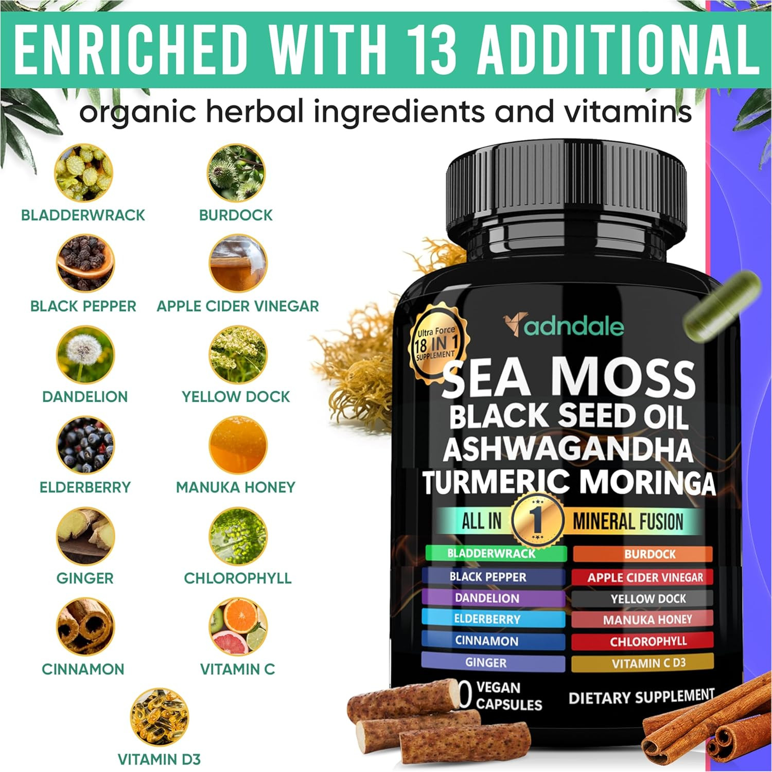 Sea Moss Capsules – Sea Moss Blend with Ashwagandha, Turmeric & Black Seed Oil –
