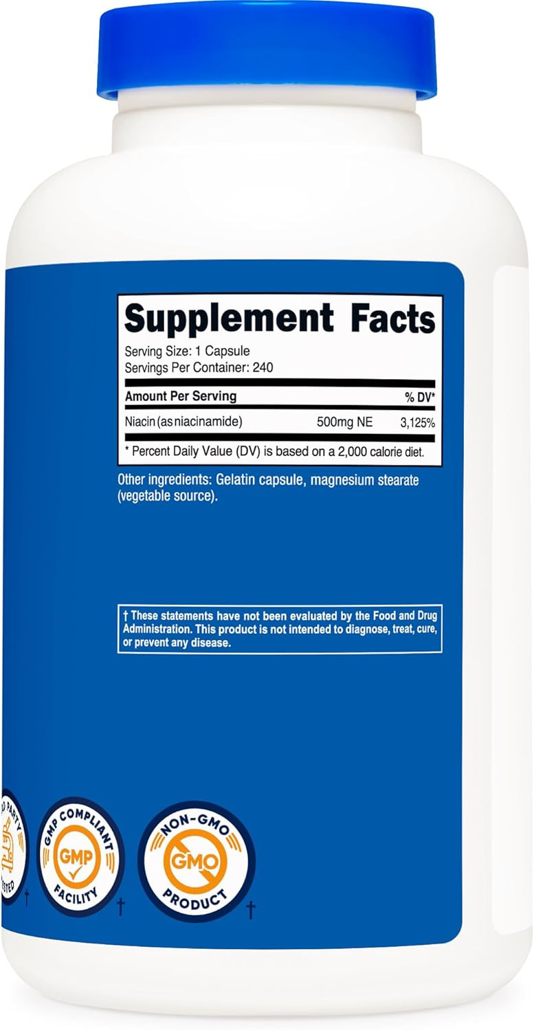 Niacinamide 240 Capsules Vitamin B3 500mg Non GMO Gluten Free High Quality