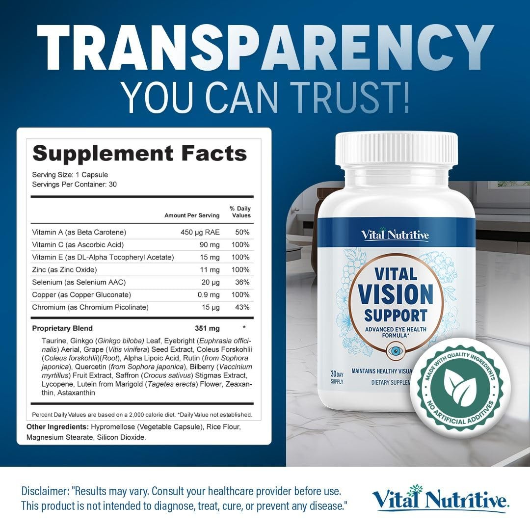 Vital Vision Support – Eye Health Supplement with Vitamin A Lutein Beta Carot…