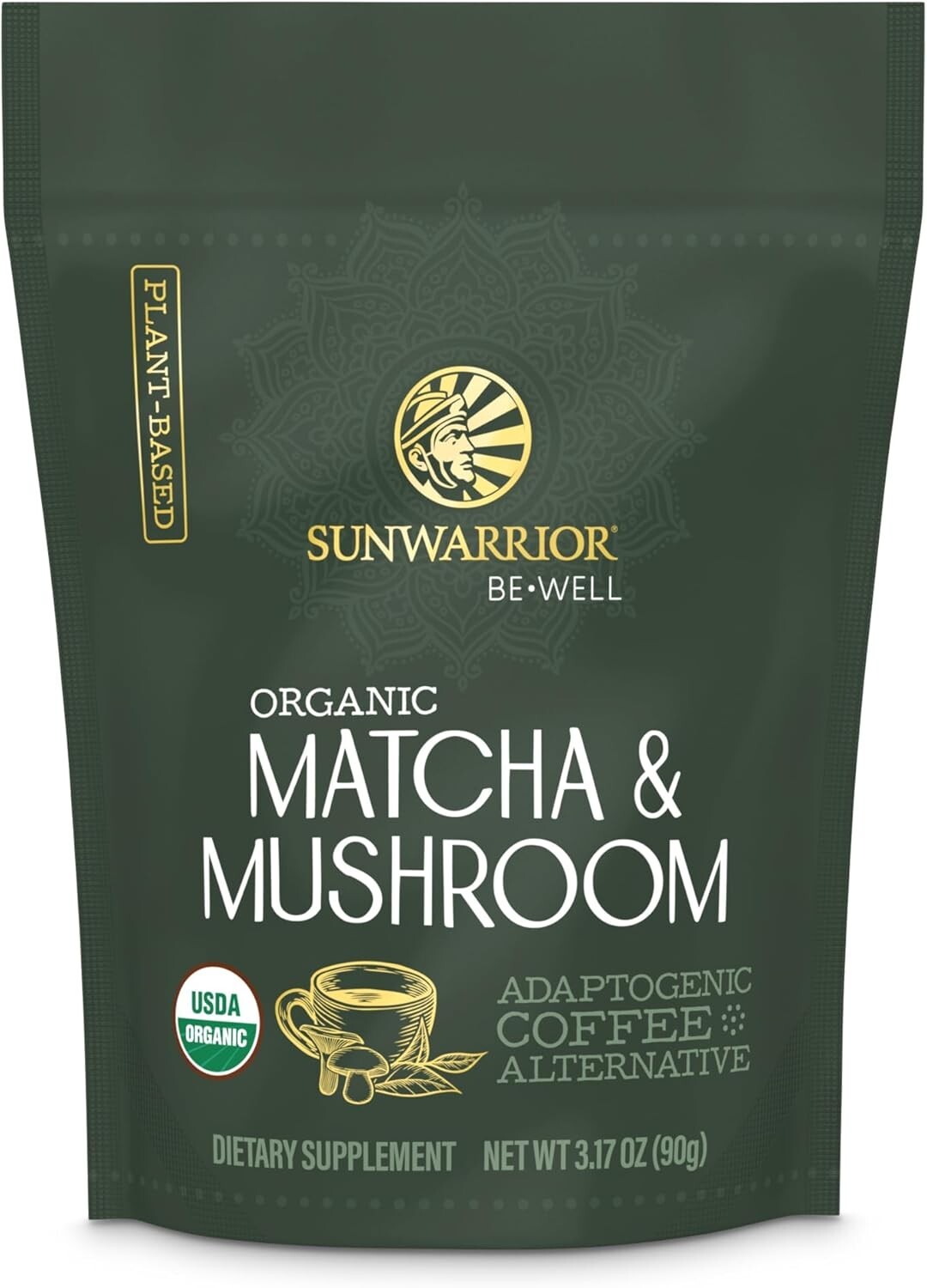 Sunwarrior Organic Matcha Mushroom Powder Supplement Mushroom Coffee, 3.2 oz