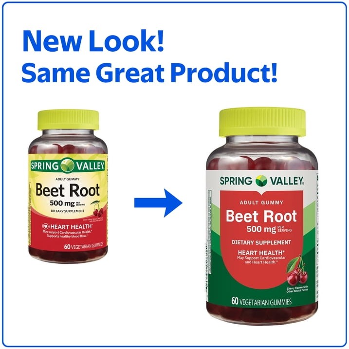 Spring Valley Beet Root 500mg Heart Health Gummies Cherry, 60 Count