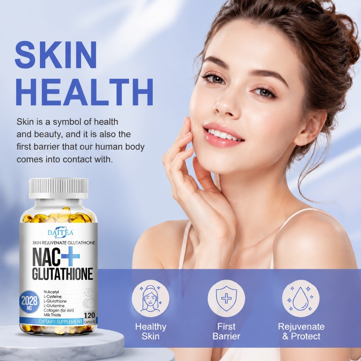 Daitea NAC Plus Glutathione Capsules, Antioxidant Support for Liver & Skin