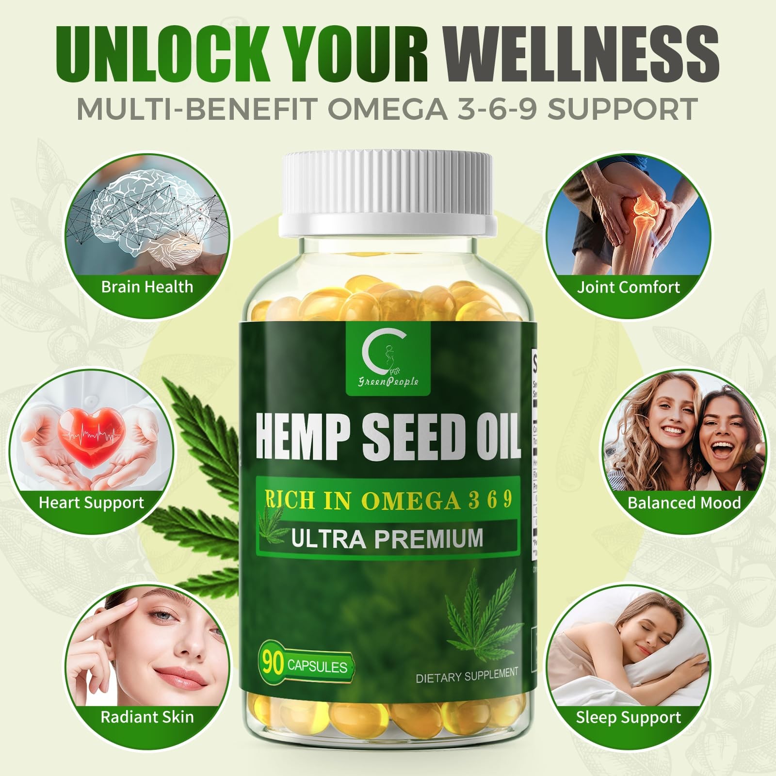 Gpgp Greenpeople 2 Packs Hemp Seed Oil Capsules Flaxseed Oil – Rich In Omega 3