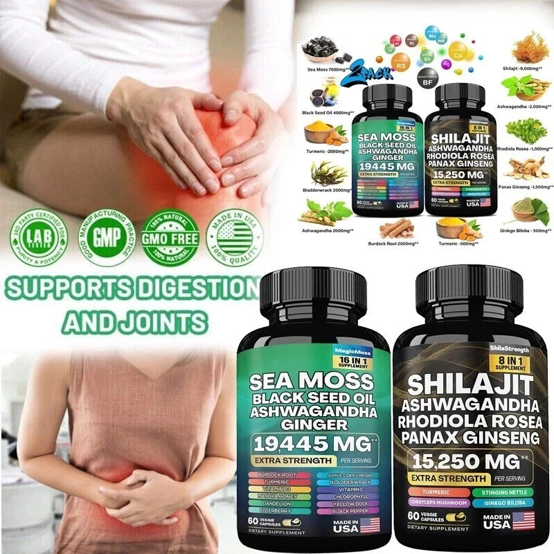 Sea Moss and Shilajit Bundle, Sea Moss 19,445mg, Black Seed Oil 15,250mg Ash