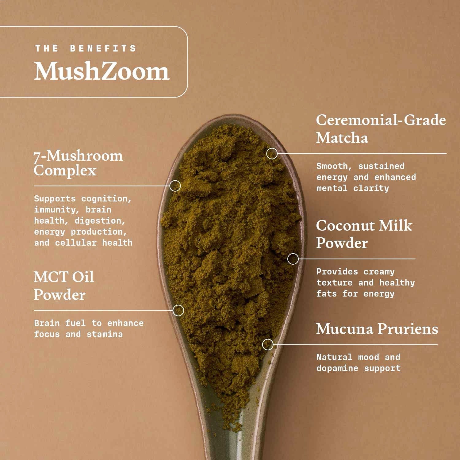 Mush Zoom Energizing Coconut Matcha Focus & Vitality Blend -30 Servings, Organic