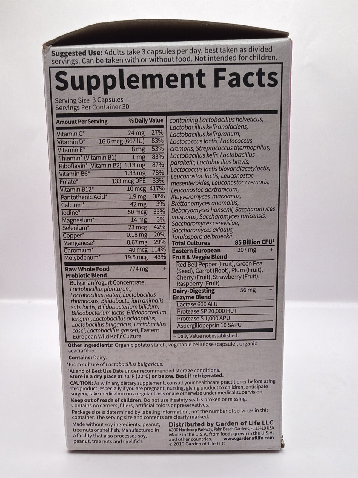 Garden of Life RAW Probiotics Women 50 & Wiser 85 Billion 90 caps Exp: 12/2027