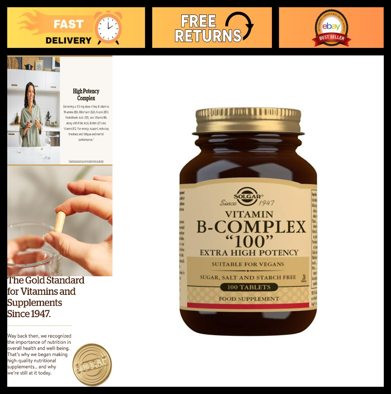 B-Complex Vitamins 100 Tablets – Energy Support, Stress Relief, Immune Boost
