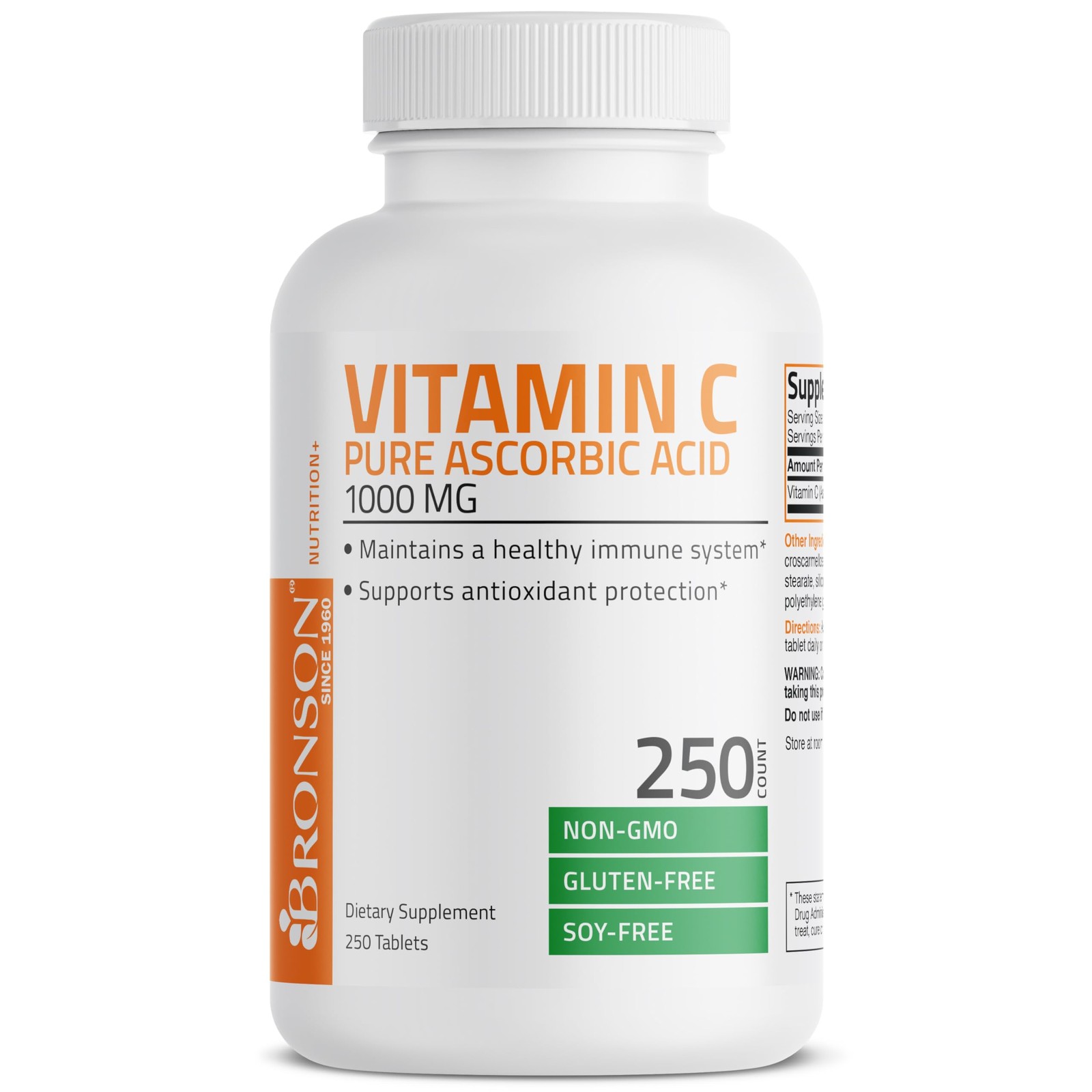 Bronson Vitamin C 1000mg Premium Non-GMO Ascorbic Acid 250 Count (Pack of 1)