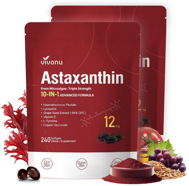 Astaxanthin 12mg 240 Softgels, 4 Month Supply,Triple Strength,Non-GMO, (2 Pack)
