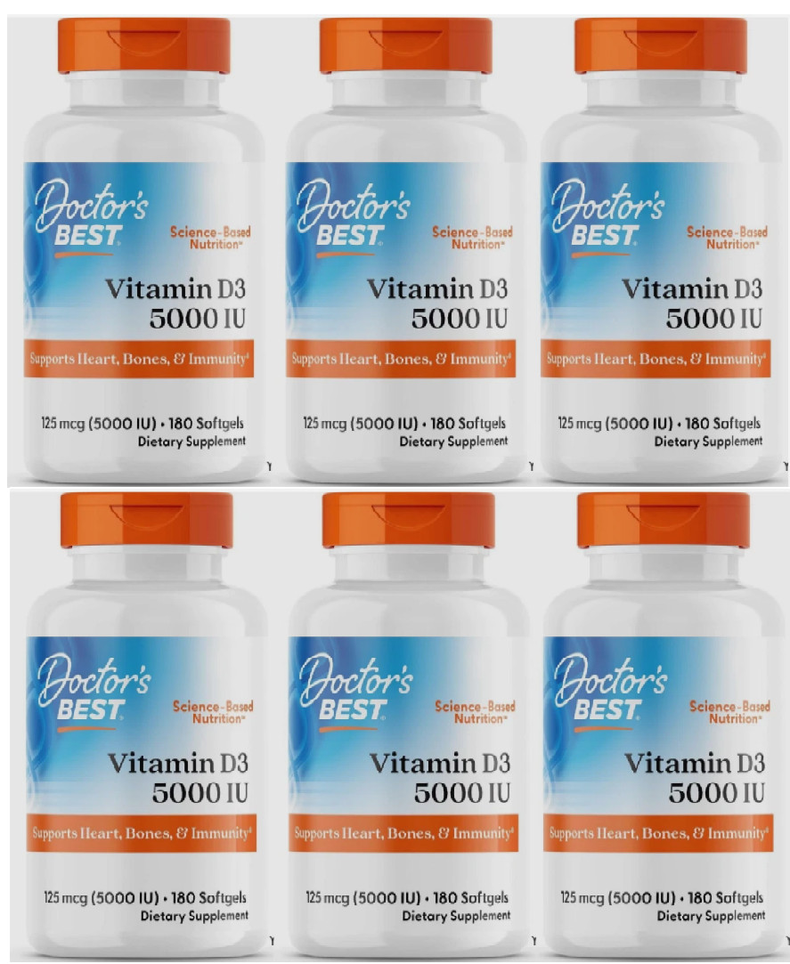 6 Pack Doctor’s Best Vitamin D3 5000 IU 180 Sgels Each (1080 Total) Exp 2027
