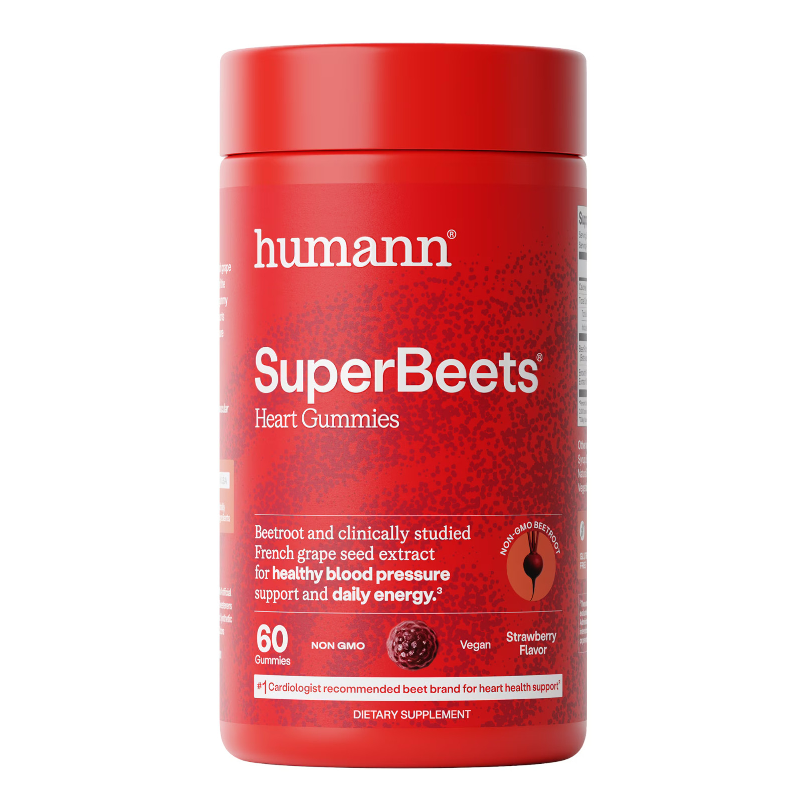 Humann SuperBeets Strawberry Heart Gummies Beetroot Grape Seed 60ct FREE SHIP
