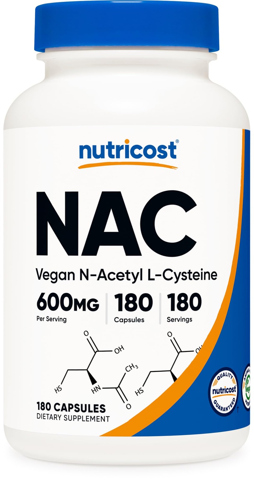 N-Acetyl L-Cysteine (NAC) 600mg, 180 Capsules 180 Count Gluten Free