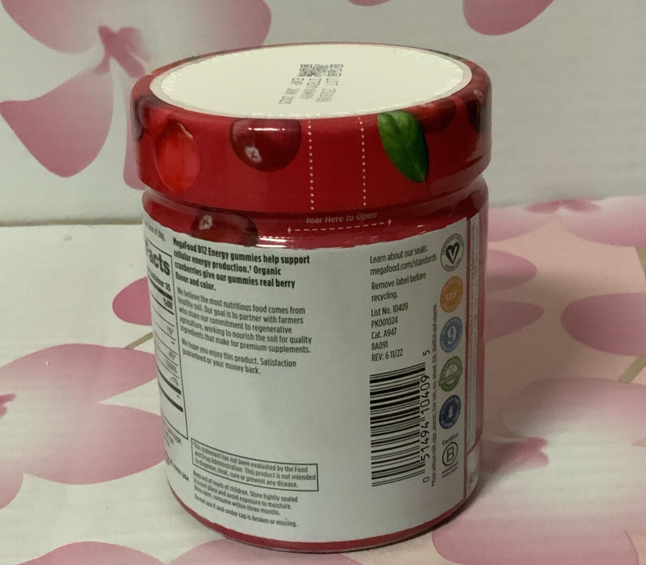 🍒 B12 Energy Gummies Cranberry by MegaFood 70 Gummy🆕exp 06/2025
