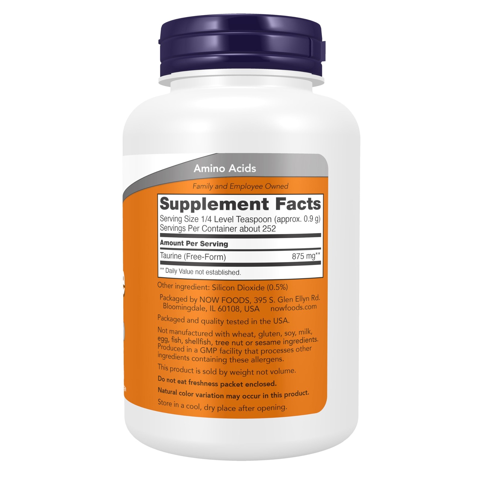 NOW Foods Supplements, Taurine Pure Powder, 8 Ounce (Pack of 1), Off White