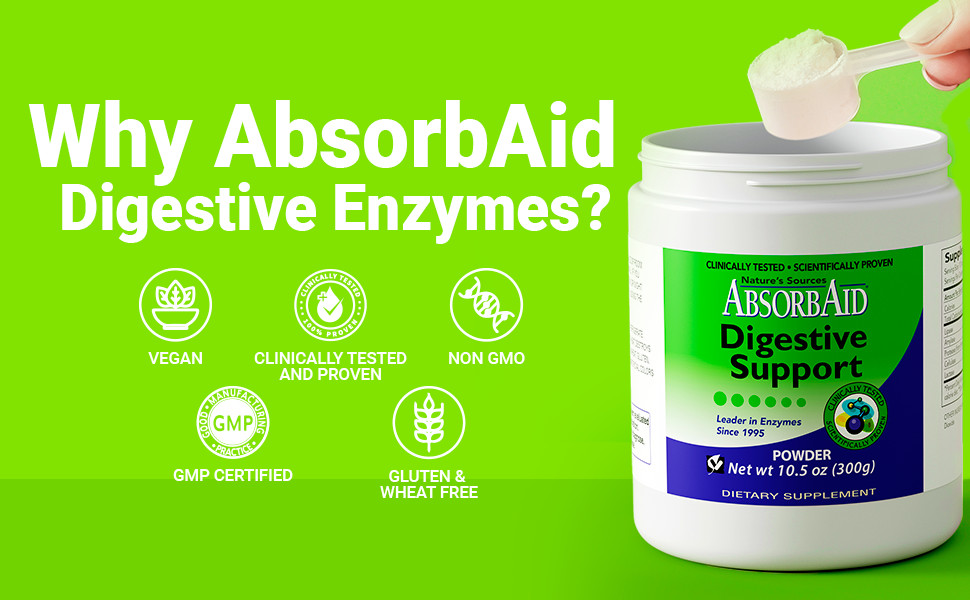 AbsorbAid 300g Powder -Natural Digestive Enzymes for gas, bloating & acid reflux