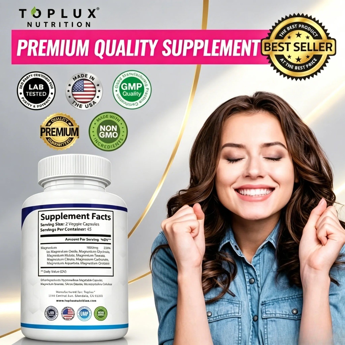Magnesium Complex 1000mg 8-in-1 Supplement for Sleep, Calm & Cramp 90ct