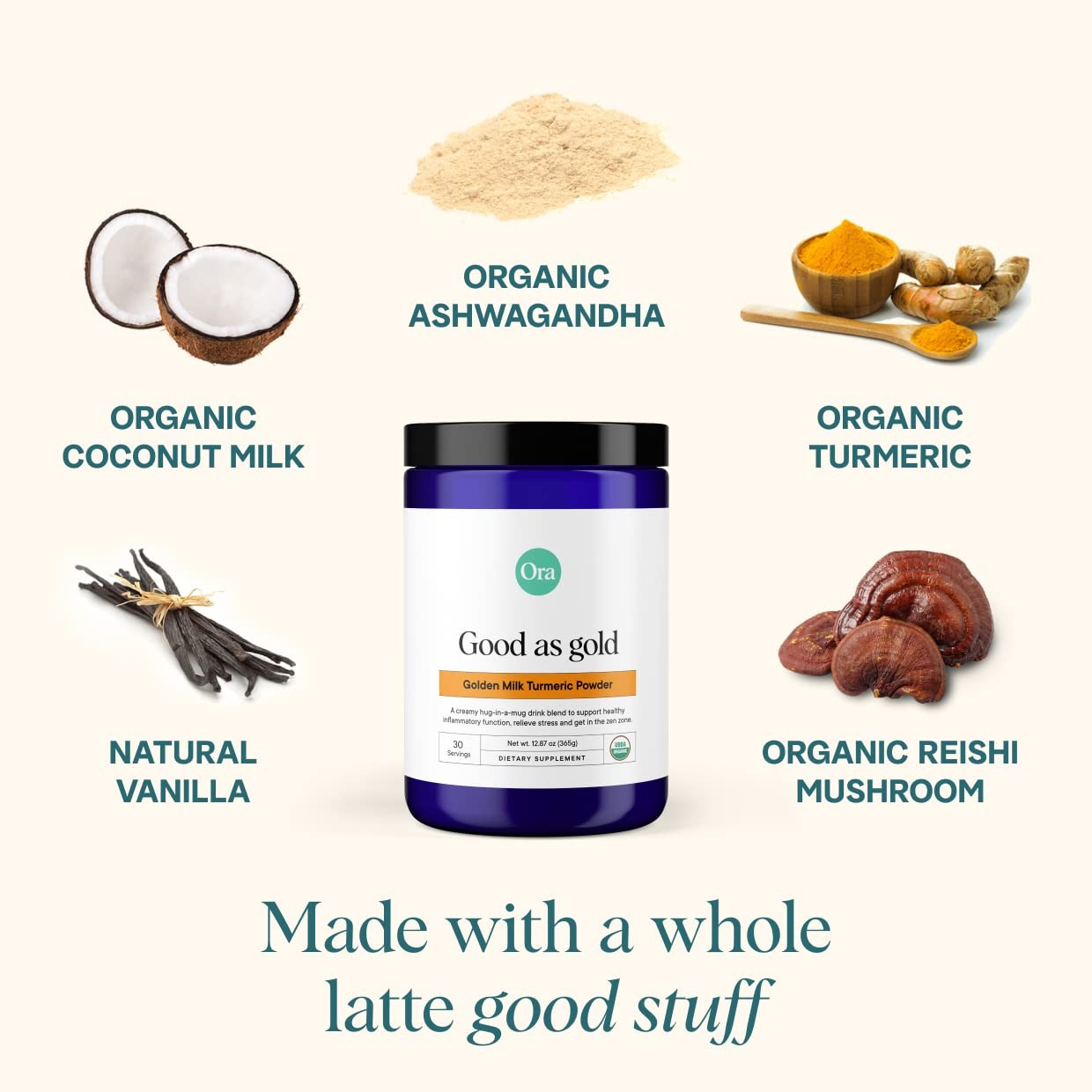 Ora Organic Golden Milk Powder Ayurvedic Turmeric Powder with Organic Adapto…