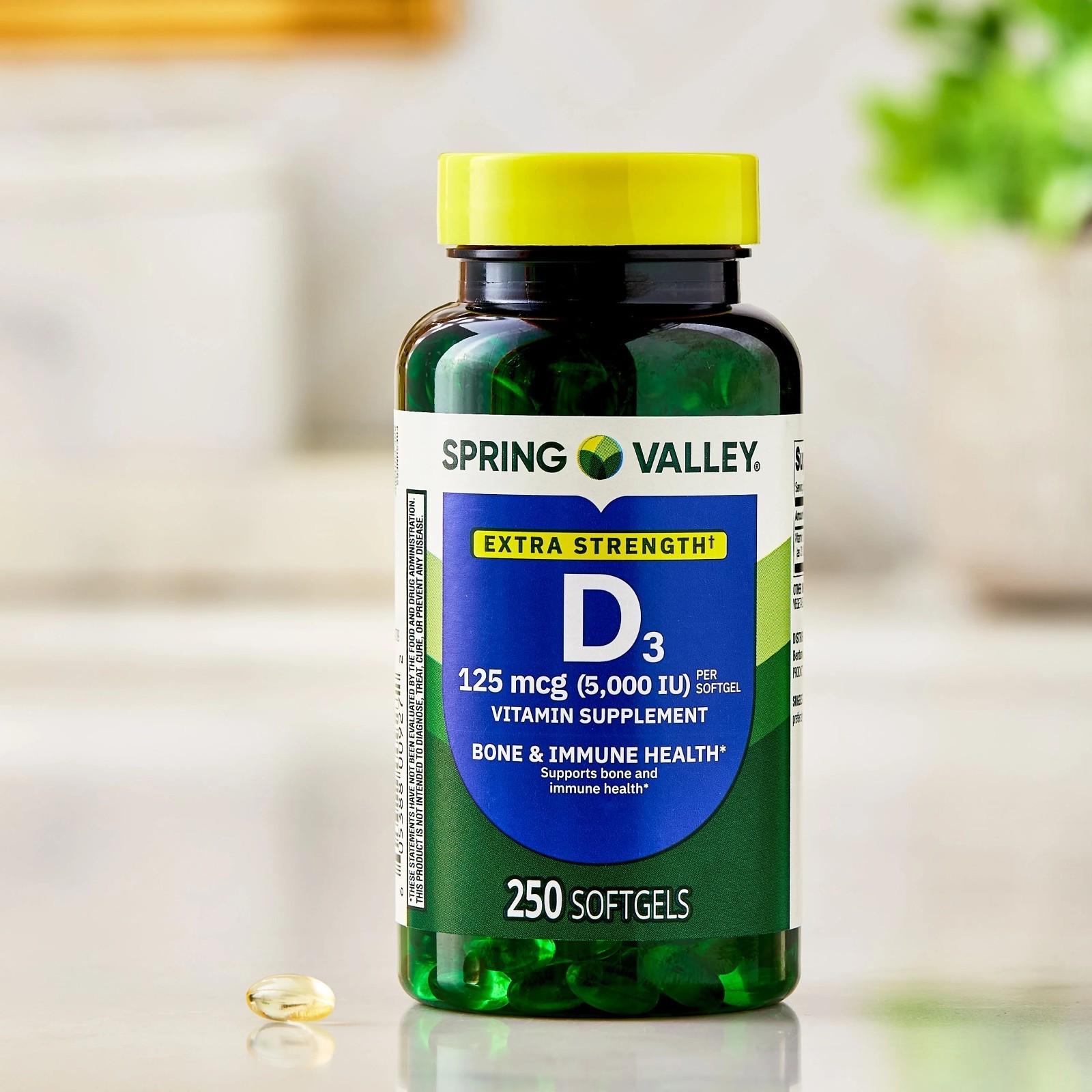 Spring Valley Extra Strength Vitamin D3 Softgels, 125 mcg (5000 IU), 250 Count