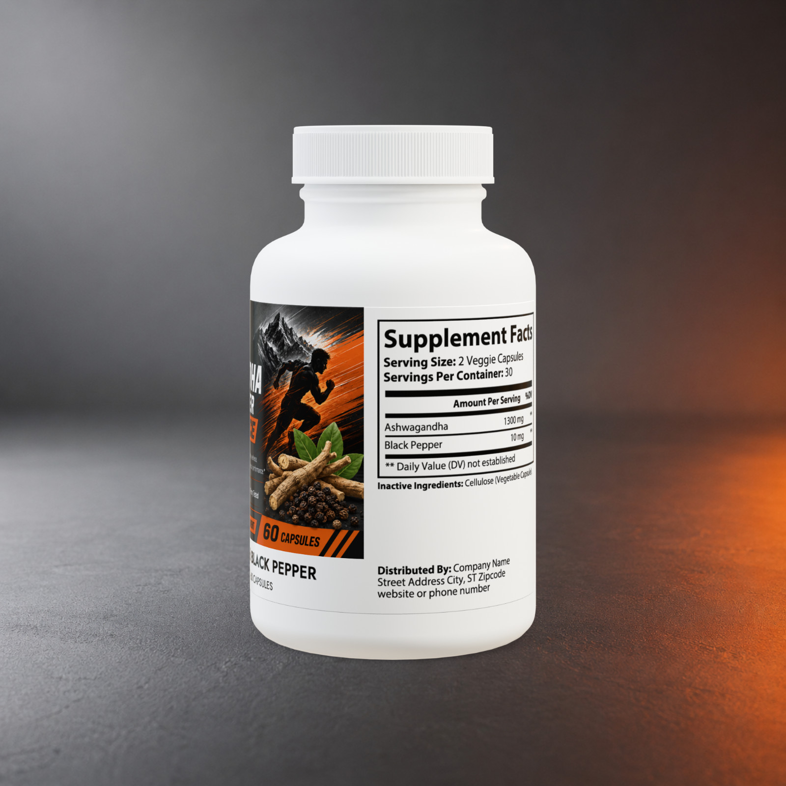 Ashwagandha Black Pepper Performance 60 Capsules Stress Support Vegan Non-GMO