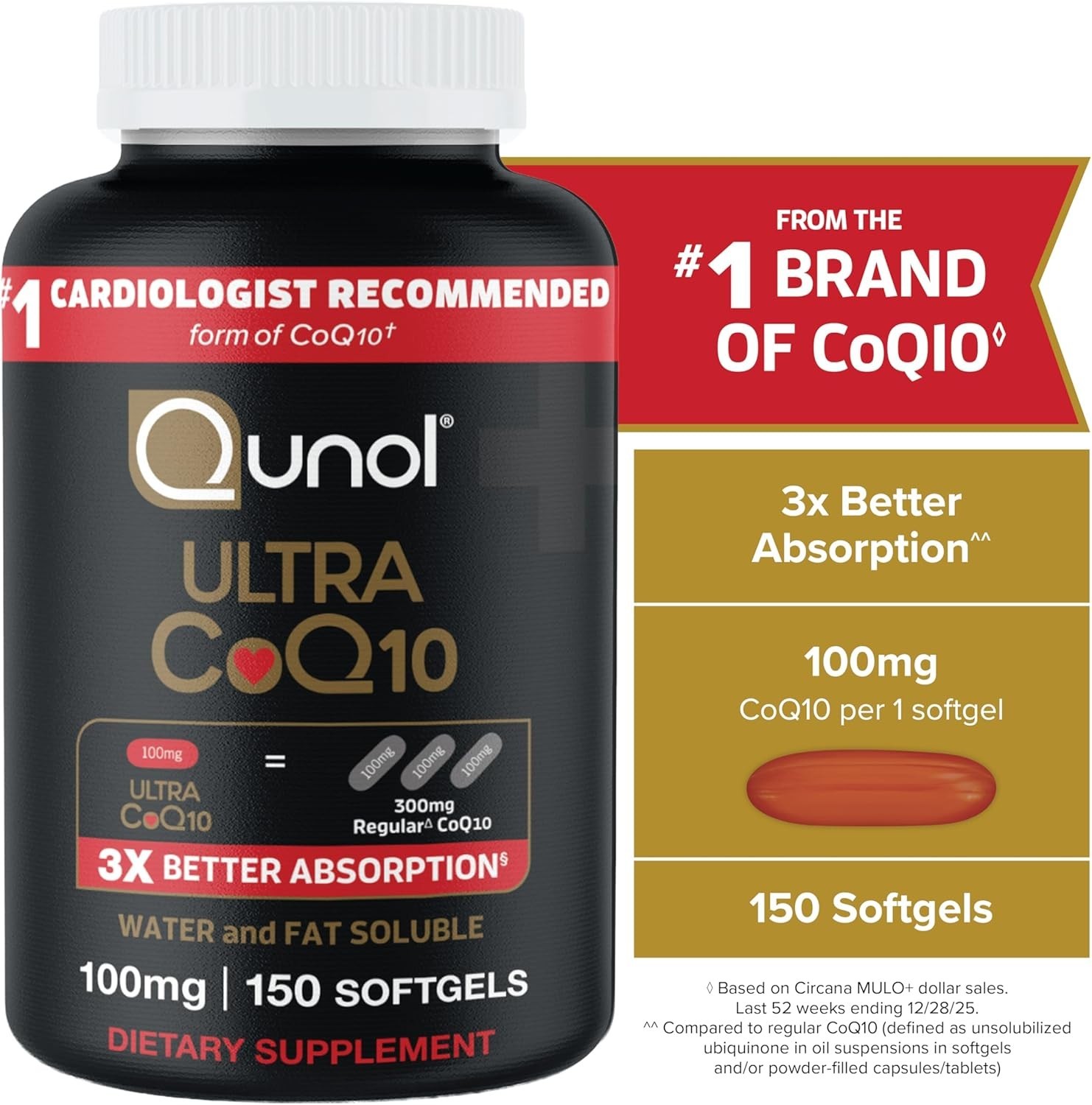 Qunol Ultra CoQ10 100mg 150 Softgels New Sealed Free Shipping