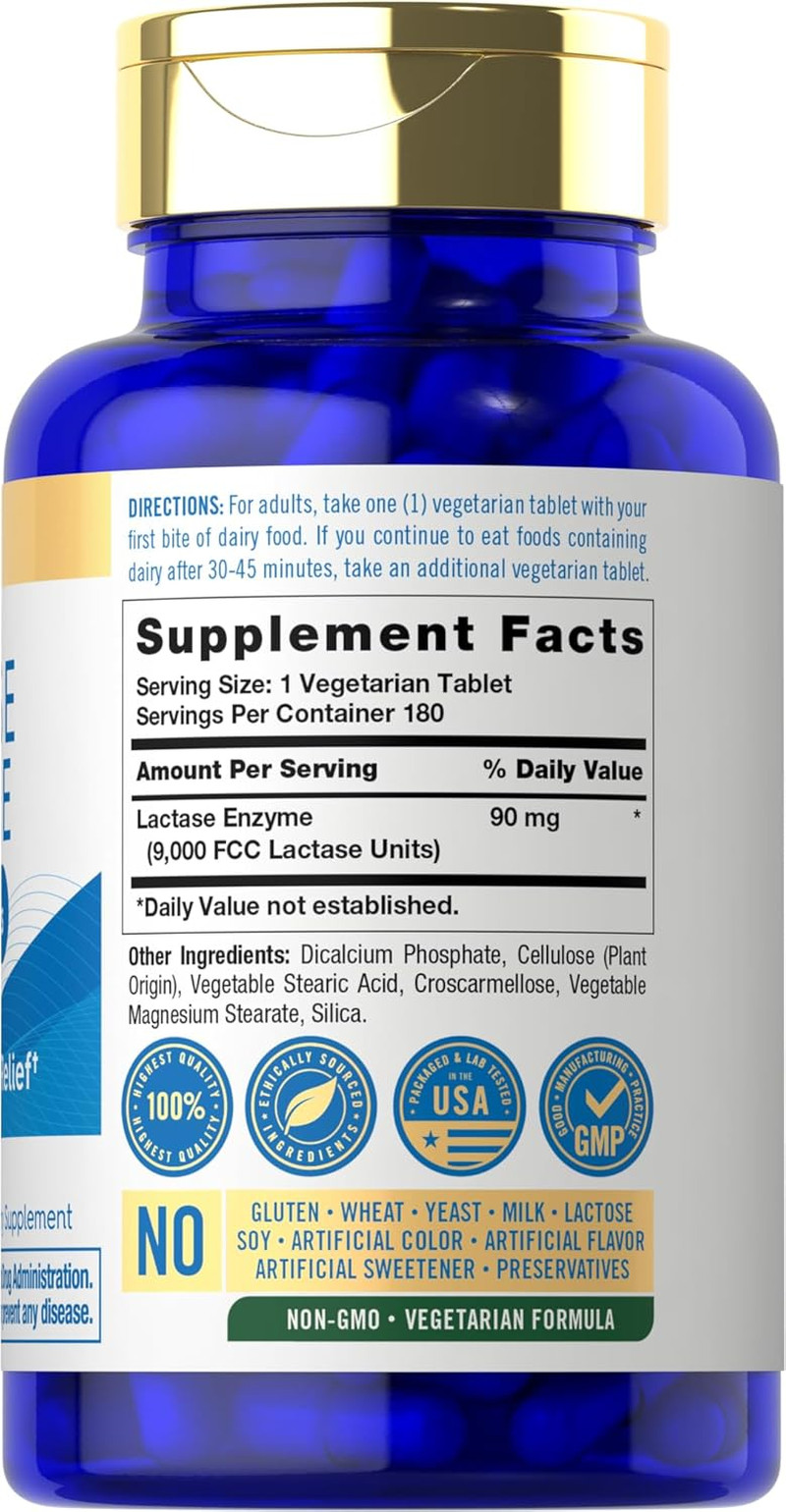 Lactase Enzyme Pills 9000 FCC 180 Tablets Fast Acting Dairy Relief Supplement Ma