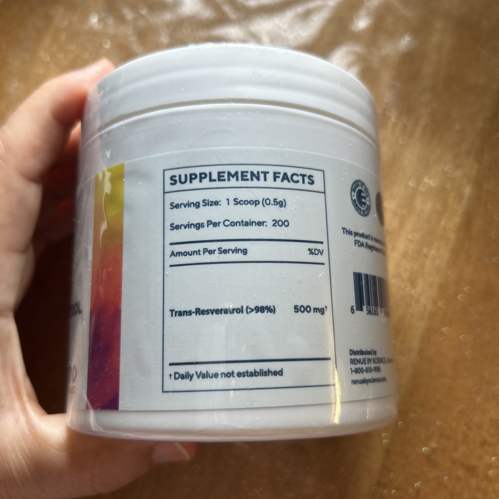 Renue By Science Pure Trans-Resveratrol 100 Grams Sealed 200 Servings Exp 7/2028