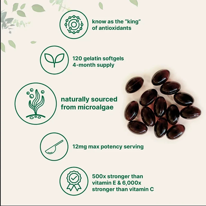 Astaxanthin 12mg Antioxidant Supplements Fresh Microalgae Eye Joint Skin Wellnes