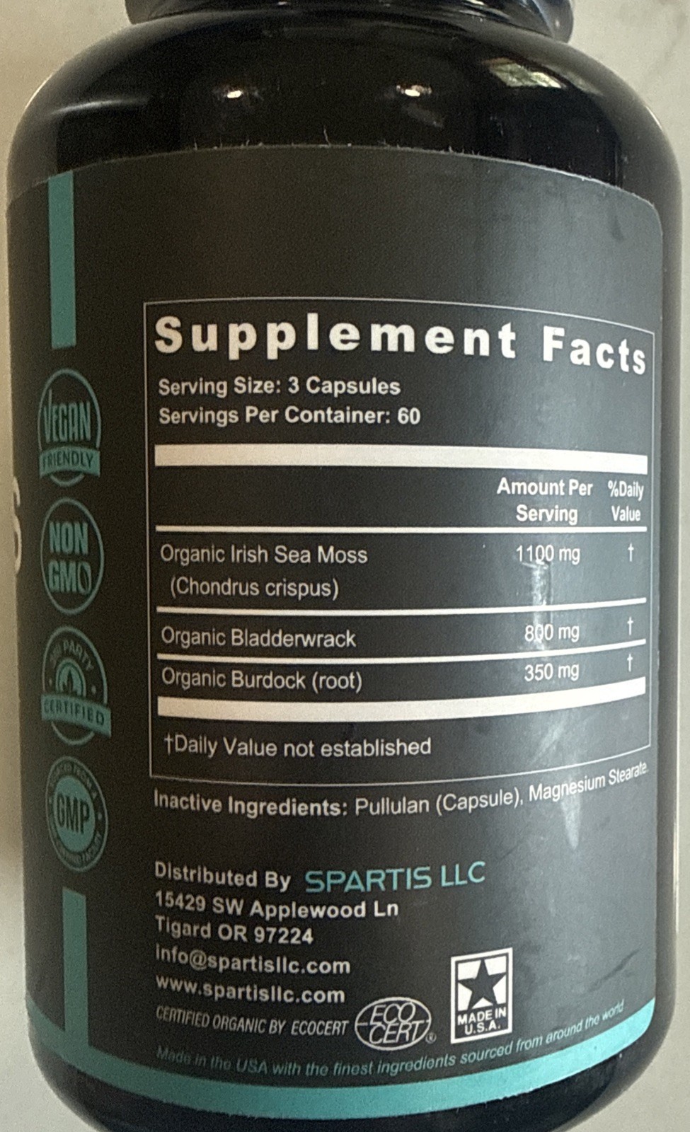 SPARTIS Certified Organic Sea Moss Capsules 2250mg Wildcrafted Irish Sea Moss…