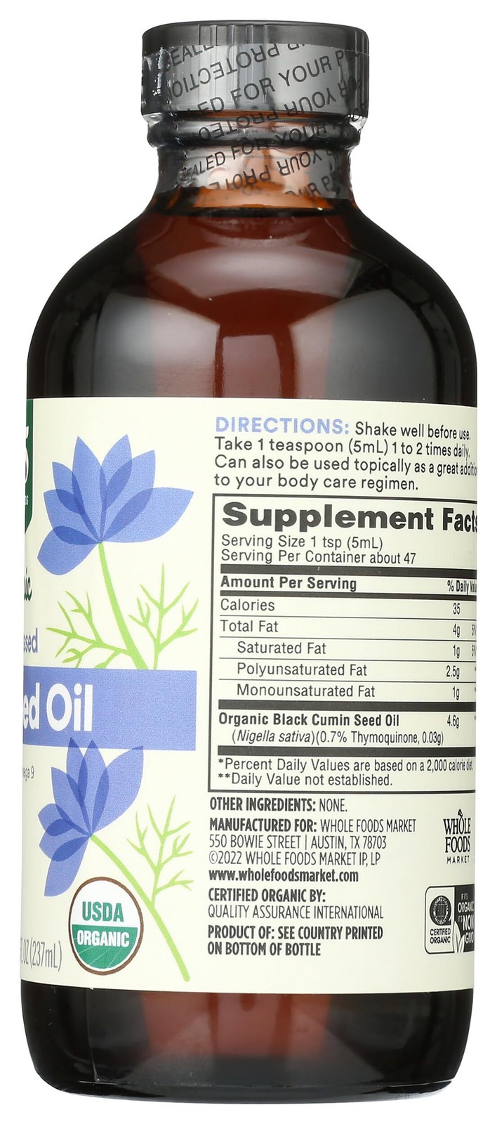 365 Whole Foods Market, Organic Black Seed Oil, 8 Fl Oz Expiration Date 02/2027