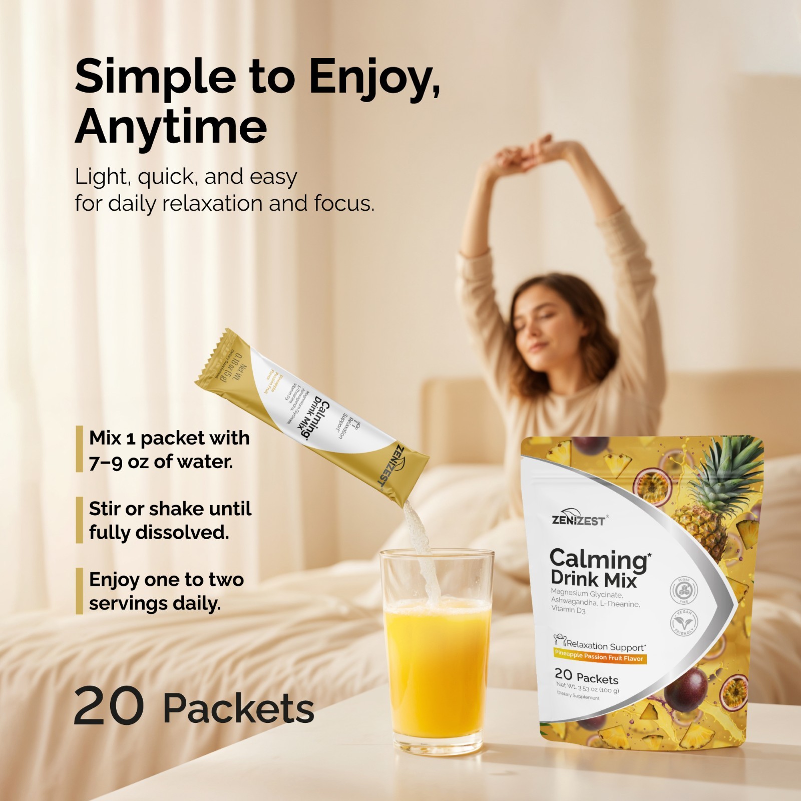 ZeniZest Calming Drink Mix Powder – Natural Cortisol Balance