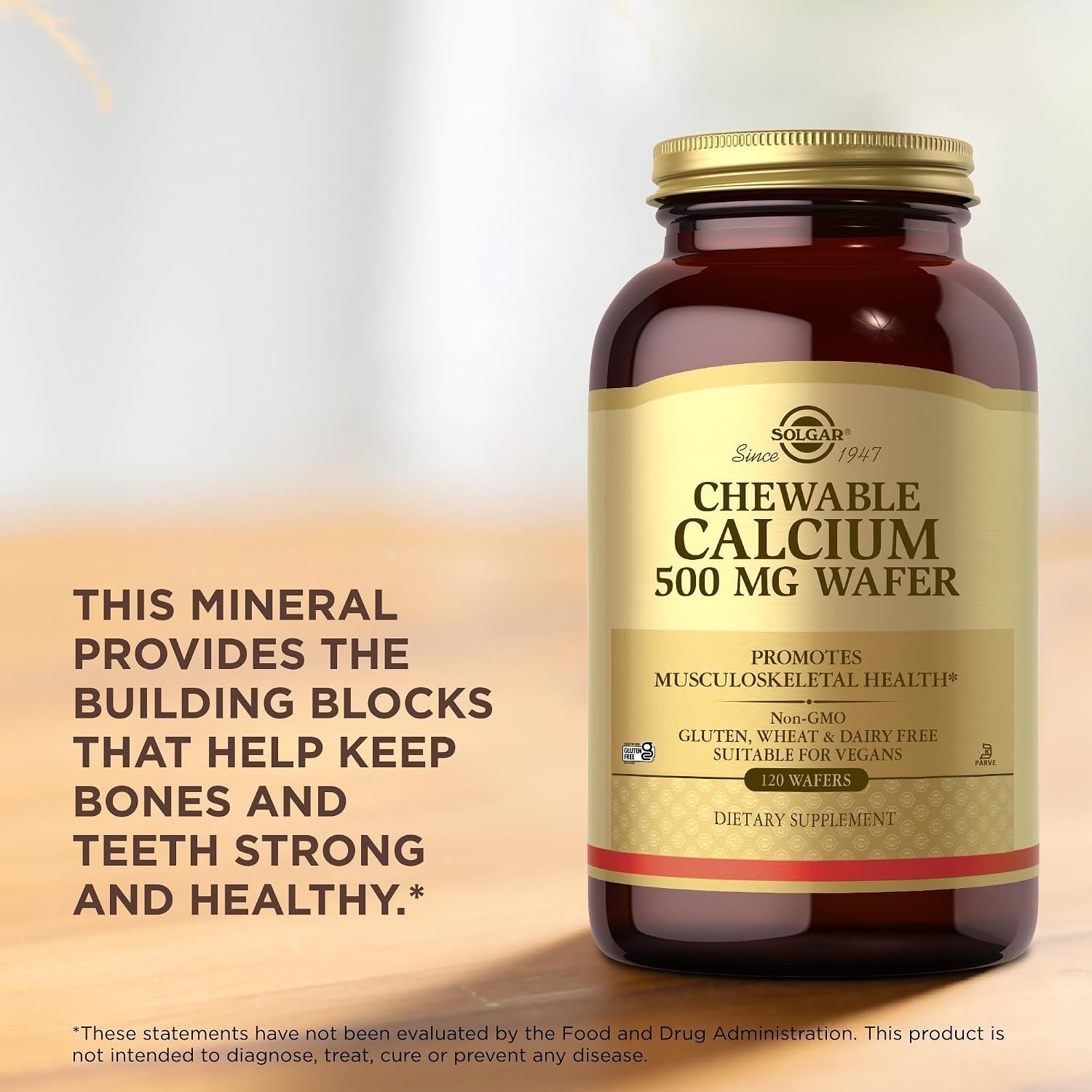 Non-GMO Chewable Calcium 500 mg – 120 Wafers, Ideal for Health Enthusiasts