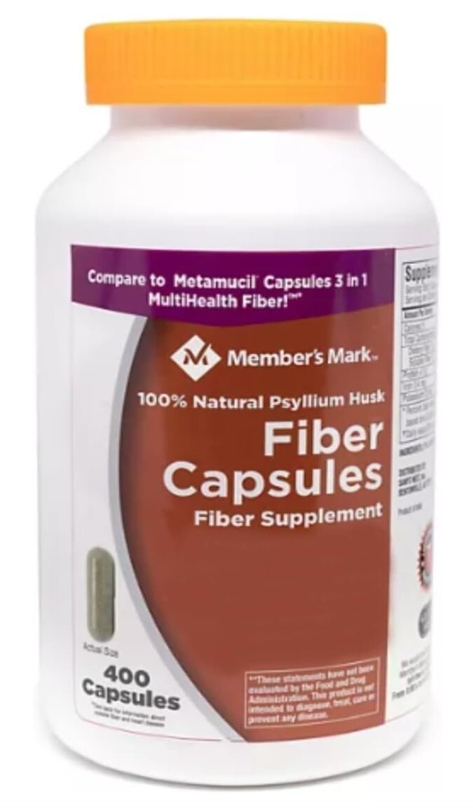 Member’s Mark 100% Natural Psyllium Husk Fiber Capsules 400 Count 08/2025+