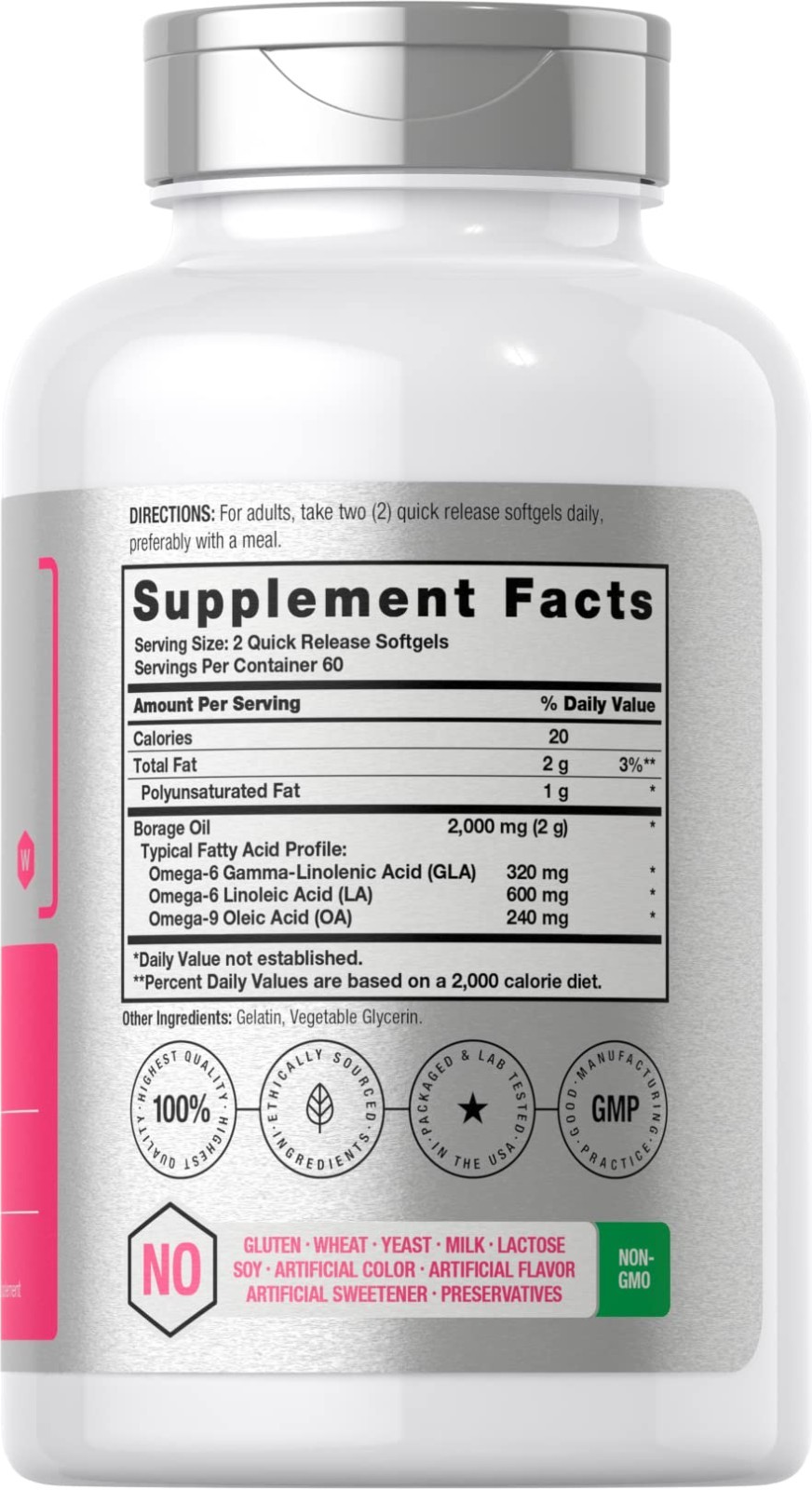 Borage Oil Capsules 2000mg | 120 Softgels | 320mg GLA | Cold Pressed Seed Oil Su