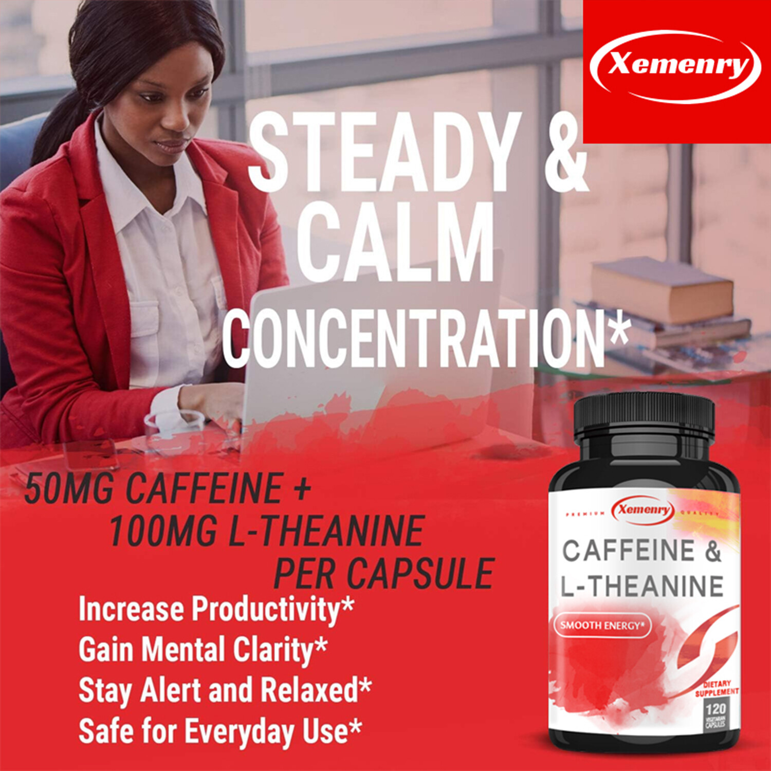 Caffeine & L-Theanine 150mg – Brain Booster Supplement, Energy Support, Relax