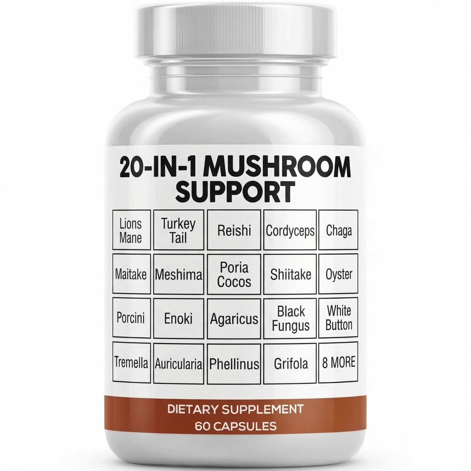20-in-1 Mushroom Supplement – Lion’s Mane, Turkey Tail, Reishi, Cordyceps & More