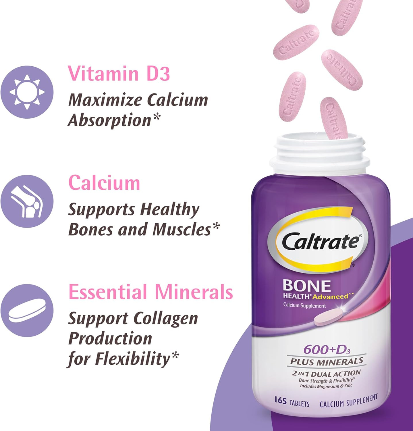 Caltrate 600 plus D3 plus Minerals Calcium and Vitamin D Supplement Tablets, Bon